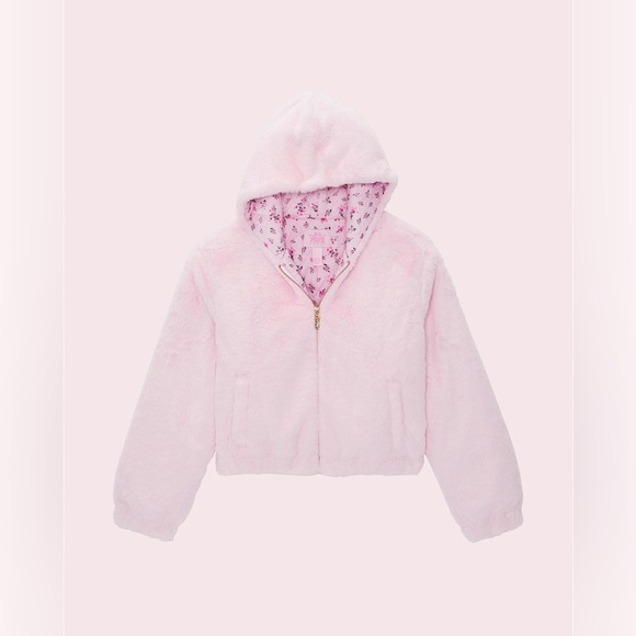 LoveShackFancy Jackets & Blazers - PINK X LoveShackFancy Faux Fur Cropped Bomber Jacket Large Pink Tulip NWT